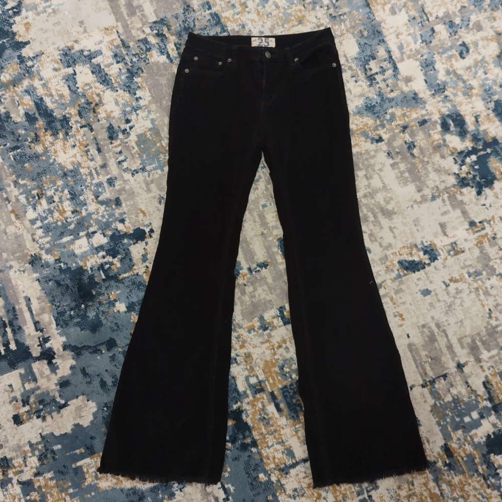 We The Free Black Corduroy Flared Pants - Women's 25 Regular Fit Raw Edge Fray